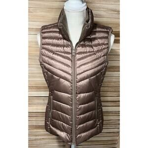 Bernardo Women's Packable Metallic Bronze Goose Down Puffer Vest sz SM